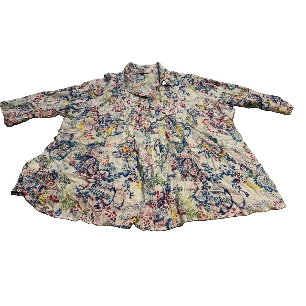 Woman Within Shirt plus Sz 4X 34-36 Multi floral 3/4 sleeve Roll Tab  button up